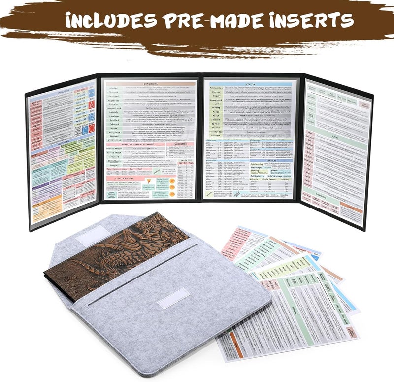 DNDND DM Screen 3D Faux-Leather Embossed Dragon with Four-Panel Pockets, DND Master Screen with Gorgeous Gift Flet Case for D&D Dungeons and Dragon Tabletop Game (Copper) - Image 5